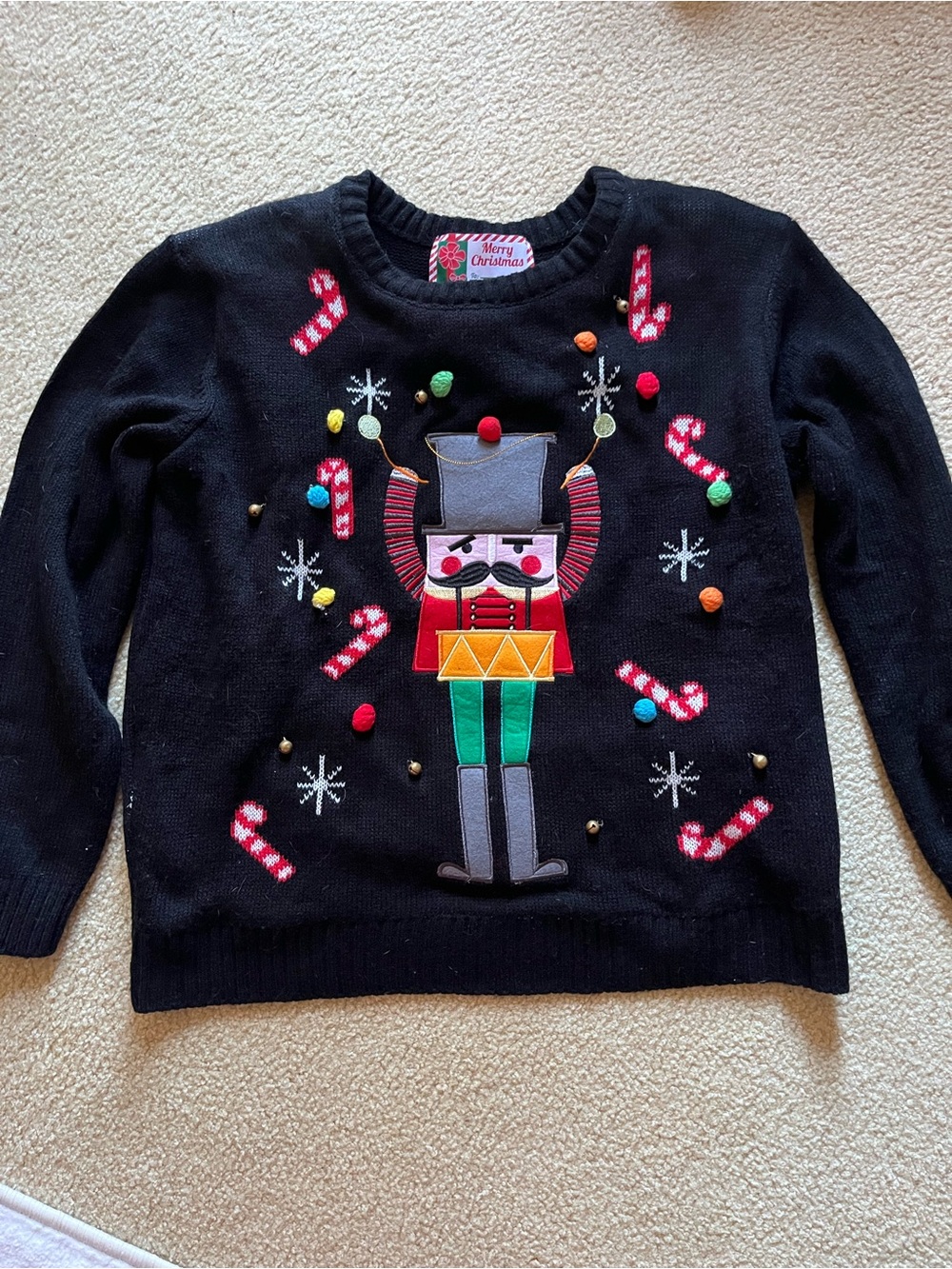 Merry Christmas Black Light Up Nutcracker Holiday Sweater